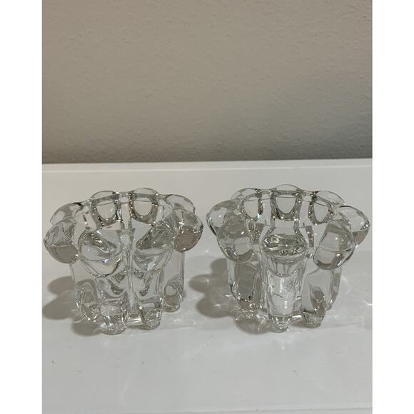 Vtg Clear Heavy Crystal Candleholder Candlestick Holder Taper Flower Shape NOS - Picture 3 of 14